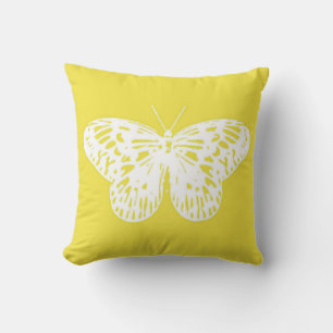 Butterfly sketch, mosterdgoud en wit kussen