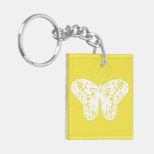 Butterfly sketch, mosterdgoud en wit sleutelhanger (Voorkant Links)