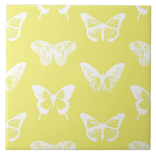 Butterfly sketch, mosterdgoud en wit tegeltje