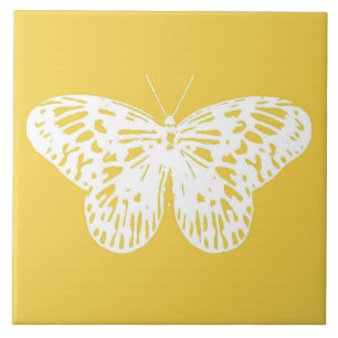 Butterfly sketch, mosterdgoud en wit tegeltje