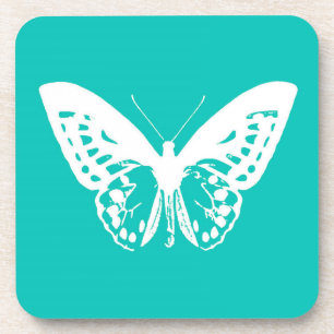 Butterfly sketch, turquoise en white bier onderzetter