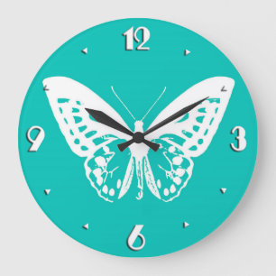 Butterfly sketch, turquoise en white grote klok