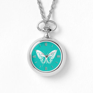 Butterfly sketch, turquoise en white horloge