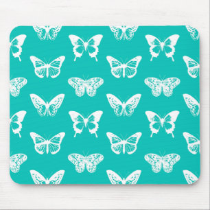 Butterfly sketch, turquoise en white muismat