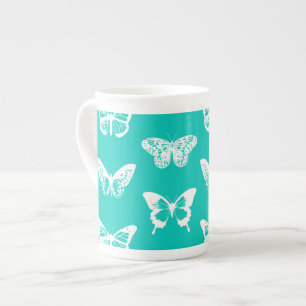 Butterfly sketch, turquoise en white porselein kop