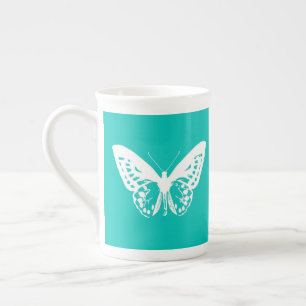 Butterfly sketch, turquoise en white porselein kop