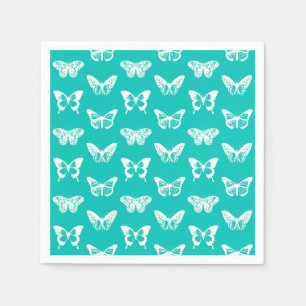 Butterfly sketch, turquoise en white servet