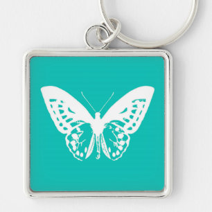 Butterfly sketch, turquoise en white sleutelhanger