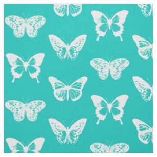 Butterfly sketch, turquoise en white stof