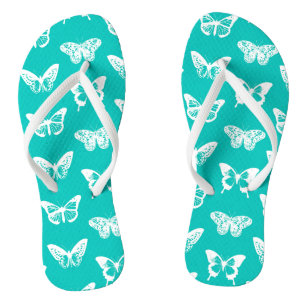 Butterfly sketch, turquoise en white teenslippers
