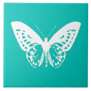 Butterfly sketch, turquoise en white tegeltje