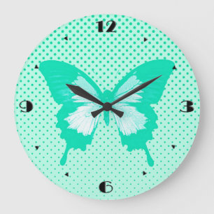 Butterfly sketch, turquoise grote klok