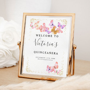 Butterfly Skies Coral Gold Butterflies Welkom Poster