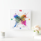 Butterfly Splash Art Clock Vierkante Klok (Huis)