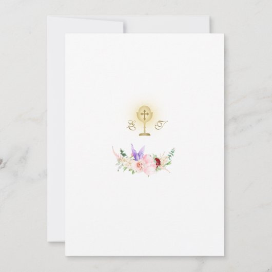Butterfly Spring Blush Bloemen Goud Heilige Commun Kaart (Achterkant)