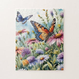 Butterfly Spring Meadow Wildflowers Watercolor Legpuzzel