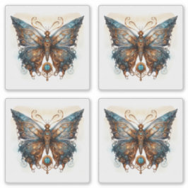 Butterfly Steampunk Blue Metal Gear vlinders Sticker
