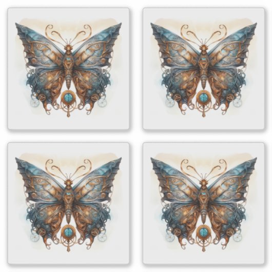 Butterfly Steampunk Blue Metal Gear vlinders Sticker (Voorkant)