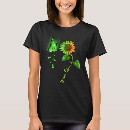 Butterfly Sunflower Brain Injury Awareness T-shirt (Voorkant)