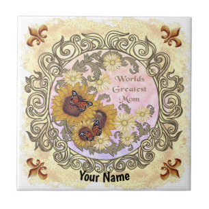 Butterfly Sunflower mama Tegeltje