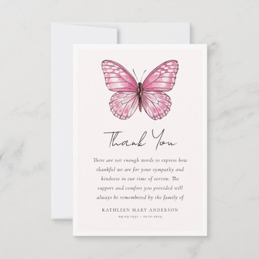 Butterfly Sympathy-begrafenis Bedankkaart (Voorkant)
