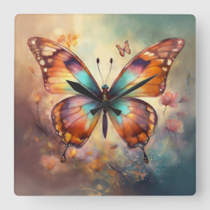 "Butterfly Symphony: Elegante kunst aan de muur & Vierkante Klok