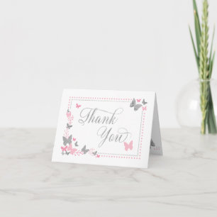 Butterfly Thank You Card, roze, grijs Kaart