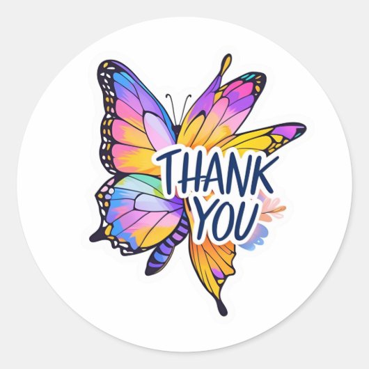 Butterfly Thank You  Ronde Sticker (Voorkant)