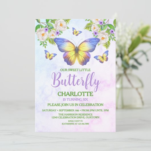 Butterfly Theme Girl's Verjaardagsfeestje Kaart (Staand voorkant)