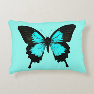 Butterfly - turquoise blauw en zwart decoratief kussen