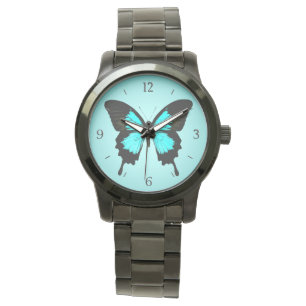 Butterfly - turquoise blauw en zwart horloge