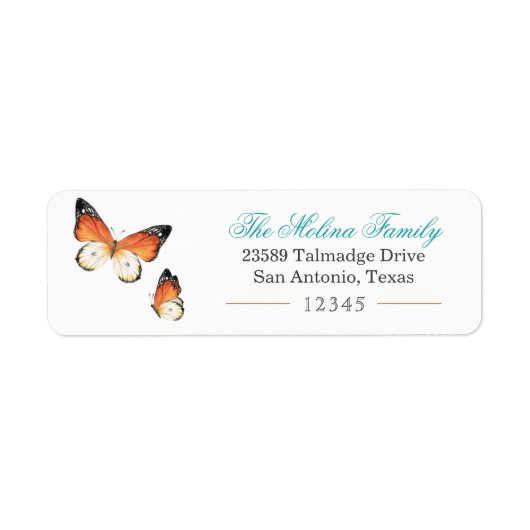 Butterfly Turquoise Return Address Label (Voorkant)