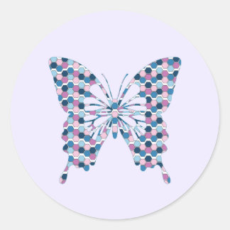 Butterfly Twilight City Blauw en Roze Hexagon Ronde Sticker