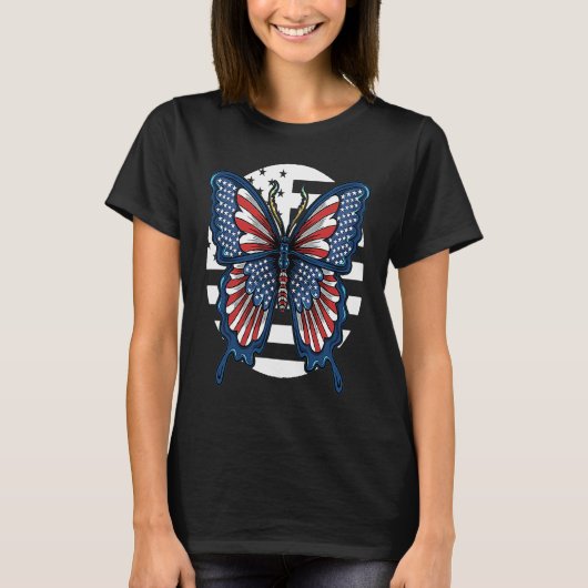 Butterfly USA Flag Cute Fourth Of July Funny Ameri T-shirt (Voorkant)