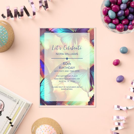 Butterfly Verjaardag Uitnodiging Acryl Acryl Uitnodigingen (Insitu (Viering))