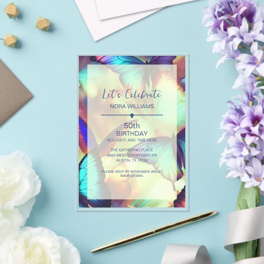 Butterfly Verjaardag Uitnodiging Acryl Acryl Uitnodigingen (Insitu (Huwelijk))