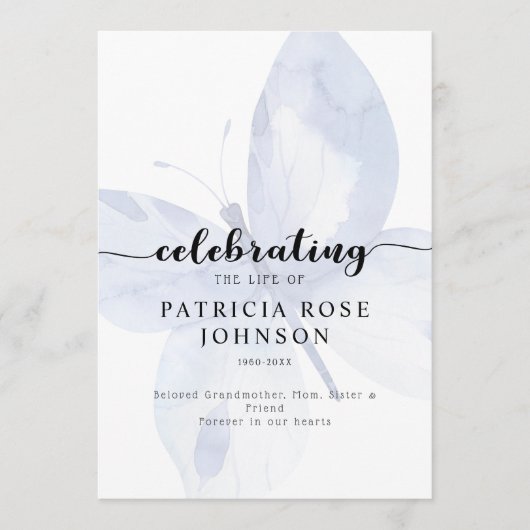 Butterfly Viering Life of Funeral Programme Programma (Voorkant)