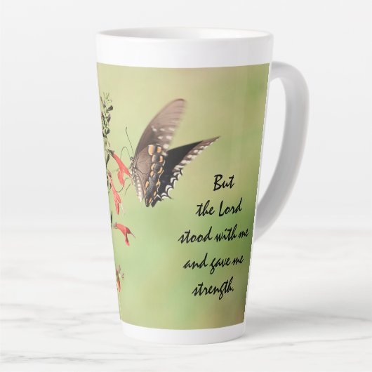 Butterfly w/ Verse over Gods Sterkte Latte Mok (Rechterhoek)