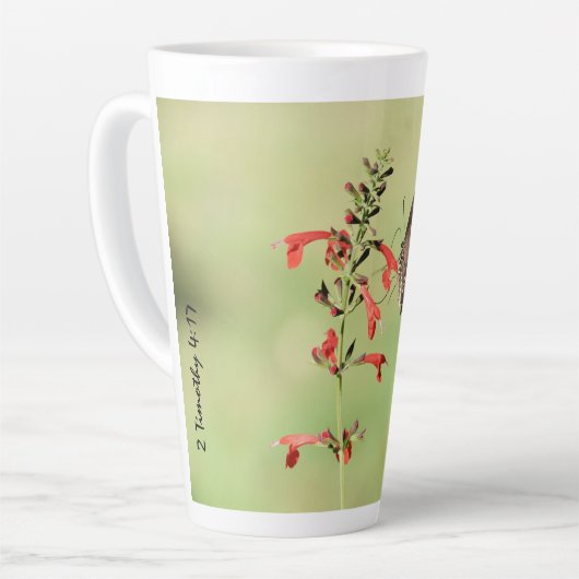 Butterfly w/ Verse over Gods Sterkte Latte Mok (Linkerhoek)