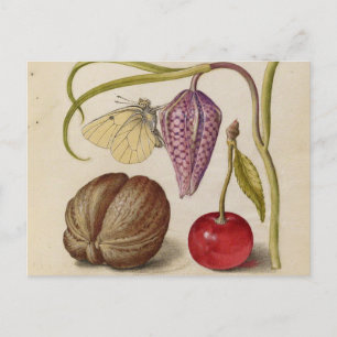 Butterfly Walnut Flower Cherry Waterverf Art Briefkaart