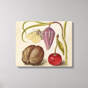 Butterfly Walnut Flower Cherry Waterverf Art Canvas Afdruk
