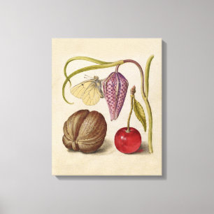 Butterfly Walnut Flower Cherry Waterverf Art Canvas Afdruk