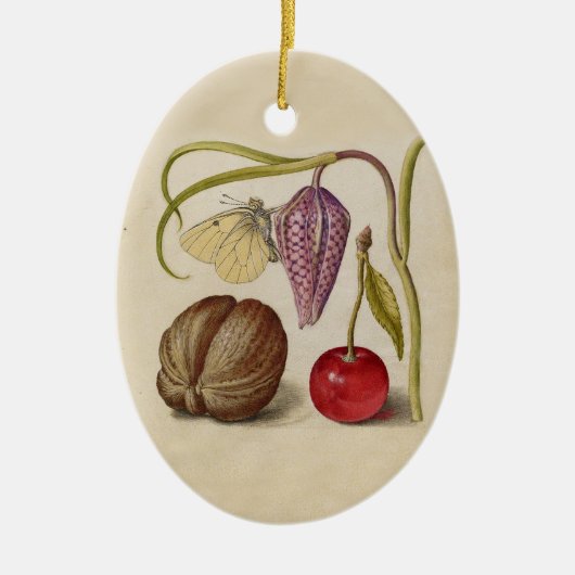 Butterfly Walnut Flower Cherry Waterverf Art Keramisch Ornament (Voorkant)