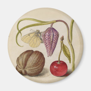 Butterfly Walnut Flower Cherry Waterverf Art Magneet