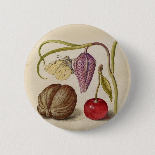 Butterfly Walnut Flower Cherry Waterverf Art Ronde Button 5,7 Cm (Voorkant)