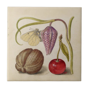 Butterfly Walnut Flower Cherry Waterverf Art Tegeltje