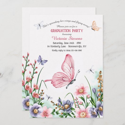 Butterfly Waterverf Afstuderen Kaart (Voorkant / Achterkant)