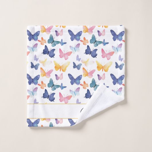 Butterfly Waterverf Kleurrijke Patroon Aangepaste Bad Handdoek (Wasdoekje)
