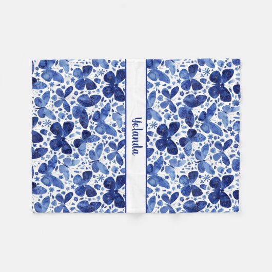 Butterfly Waterverf Pattern Personalized Fleece Deken (Voorkant (Horizontaal))