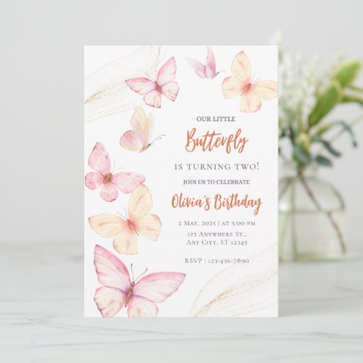Butterfly Waterverf Verjaardagsuitnodiging Kaart (Staand voorkant)